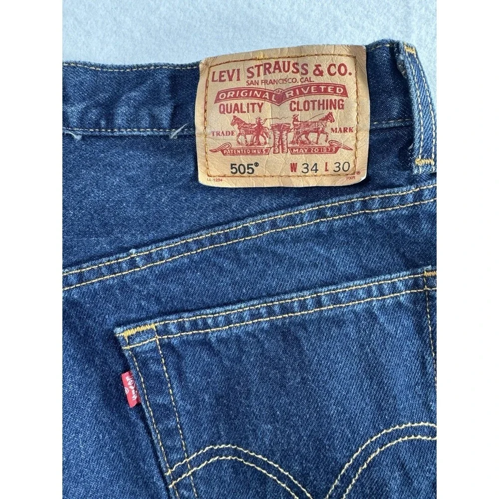 Levis 505 Regular Fit Jeans Mens 34x30 Dark Wash Blue Straight Leg Denim Mexico